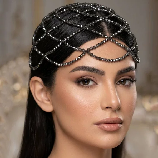 Amazon's New Crystal Mesh Hair Net Hat European and American Style Evening Party Hollow-Out Headwear Hair Accessory Hair Chain