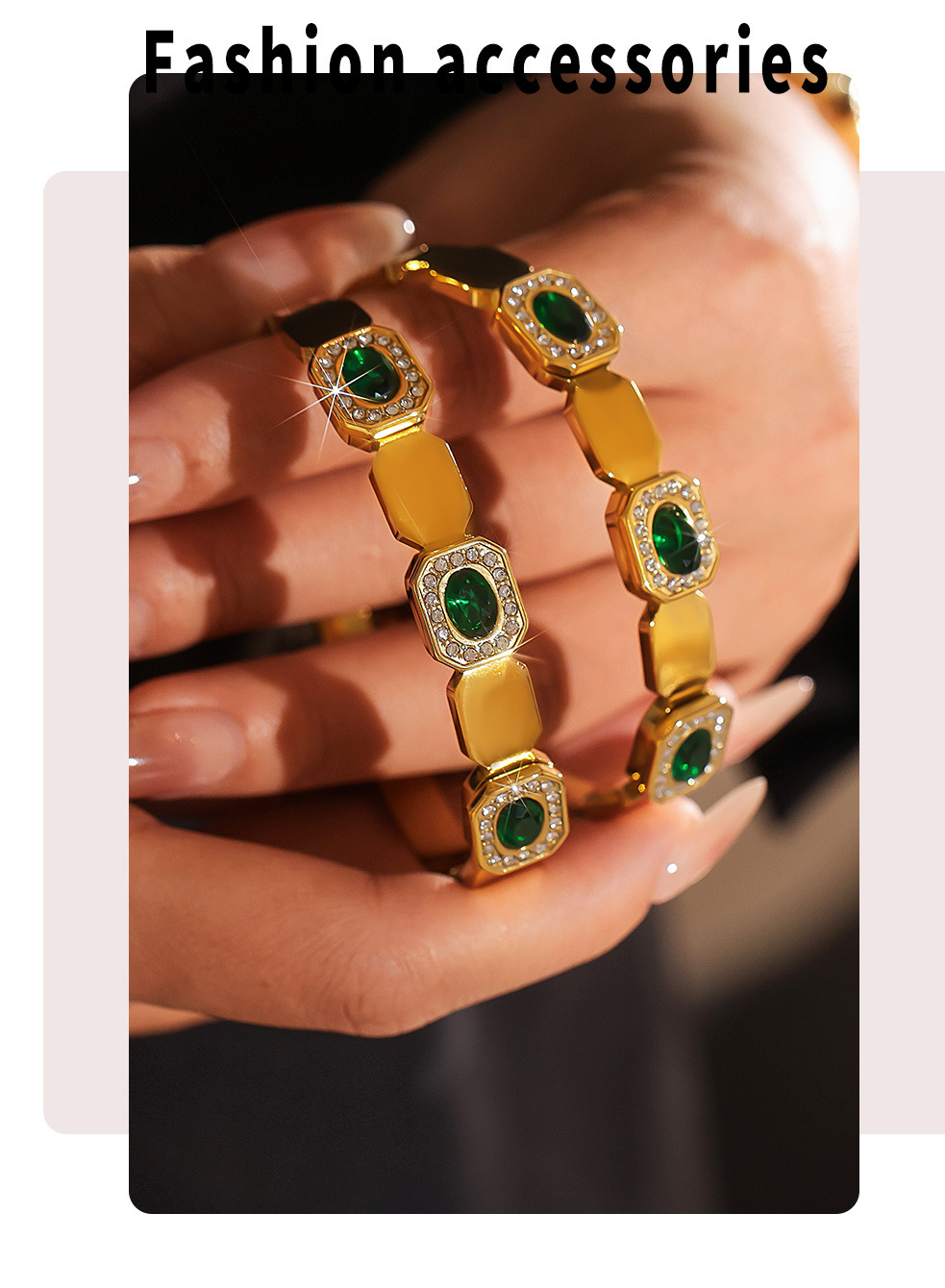 Titanium Steel Green Diamond Buckle Bracelet For Women Elegant_voghion.com