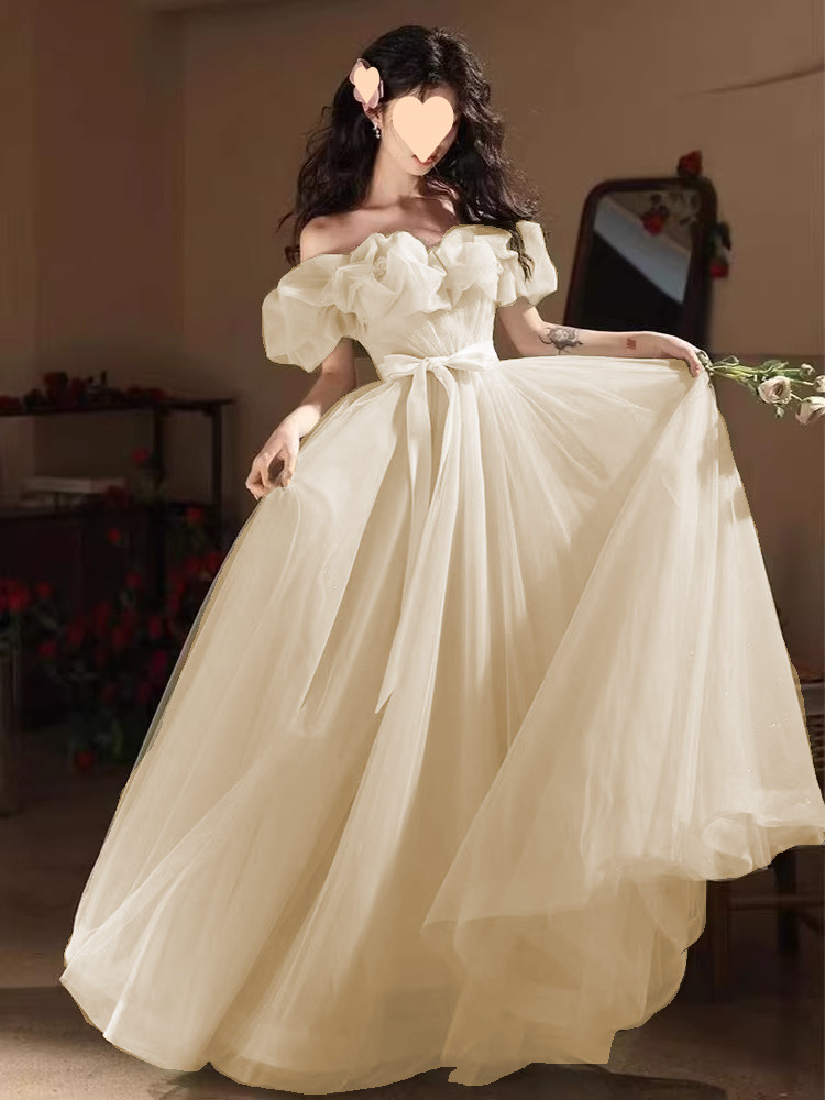Off-the-shoulder Light Wedding Evening Dress Women, High-end Luxury, Suitable For Annual Parties, Student Art Exams,_ecoleips.com