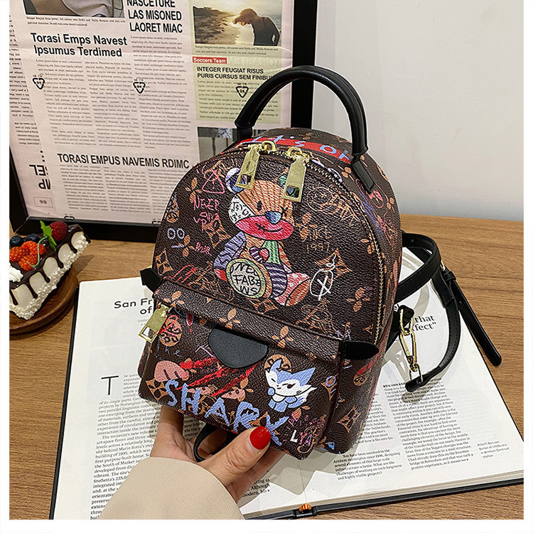 Stylish Graffiti Printed Backpack For Women Cute Bear School Bag_voghion.com