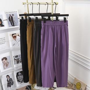 Summer chubby girl slimming high elastic Ice Silk quick-drying pants plus size women's casual thin harem pants 9556