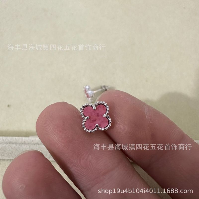 高版四叶草mini耳钉天然贝母厚金电镀 18K玫瑰金厂家直销直播批发|undefined