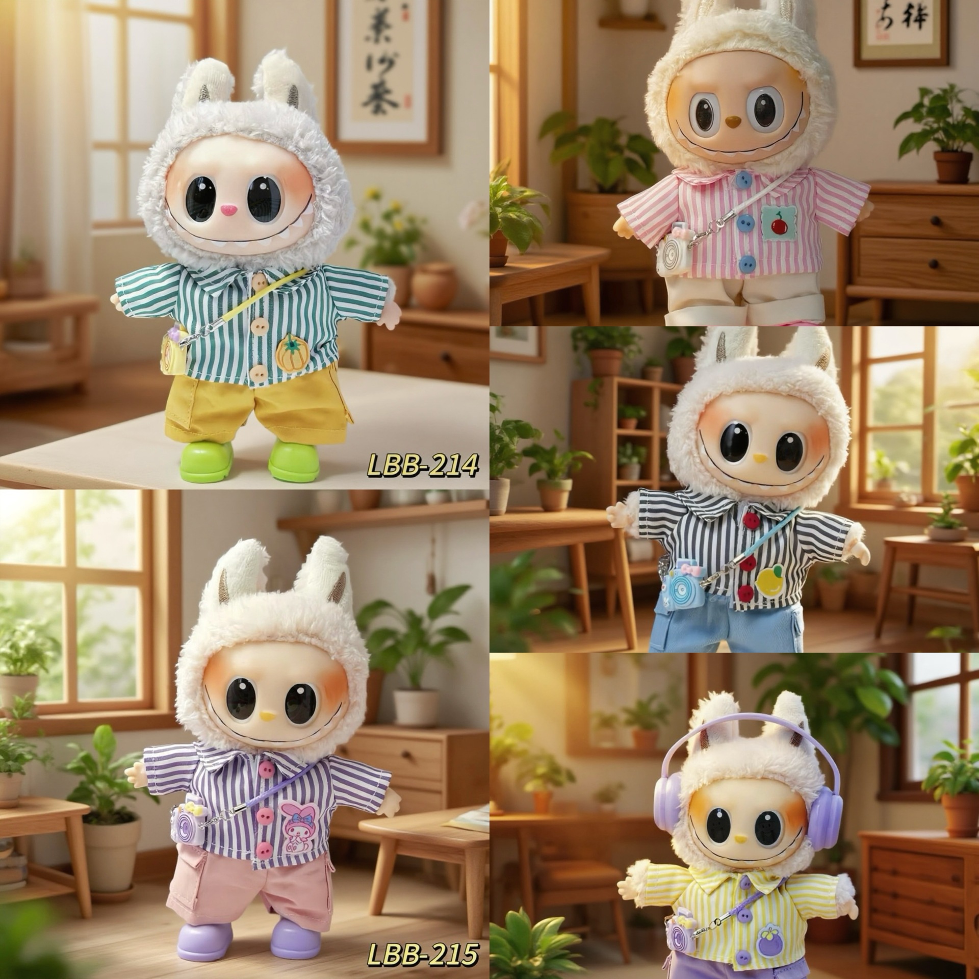 Labu bob11 ropa de muñeca labubu 15cm muñeca de marea osos pantalones 10cm conjunto bjd image 1