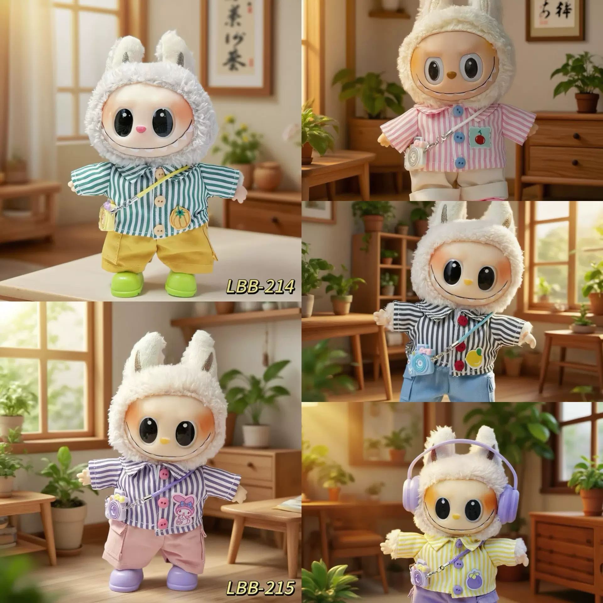 拉布布ob11娃娃的衣服labubu15cm玩偶自潮熊背带裤10厘米bjd套装