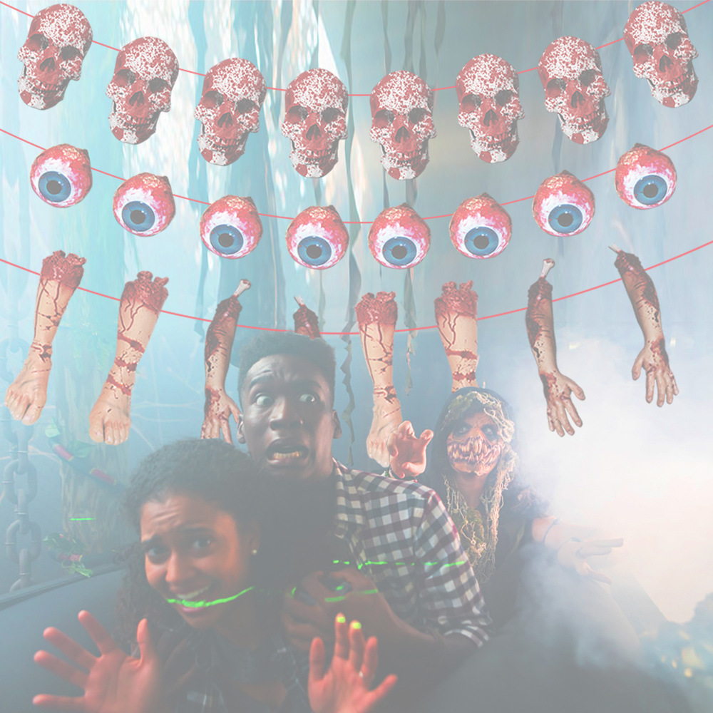 Transfronteriza nueva decoración de la fiesta de Halloween tire de la bandera Festival fantasma diseño de la Casa Encantada tire de la flor mano y cuchillo de pie tire de la bandera