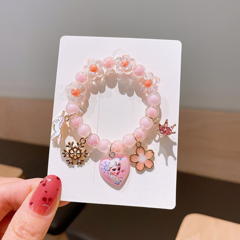 Pulsera de los niños de dibujos animados Mujer Princesa cuentas de vidrio Linda niña bebé pulsera estudiante joyería al por mayor