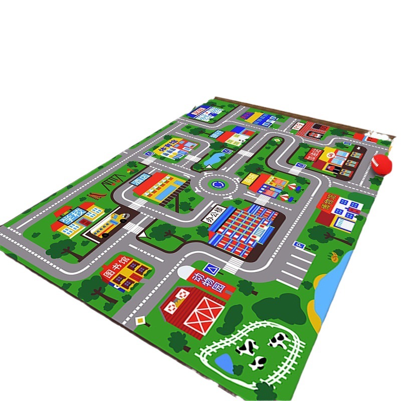 Los niños transfronterizos que se arrastran alfombra escena de tráfico de la ciudad mapa manta de juguete camino pista estacionamiento alfombra de piso