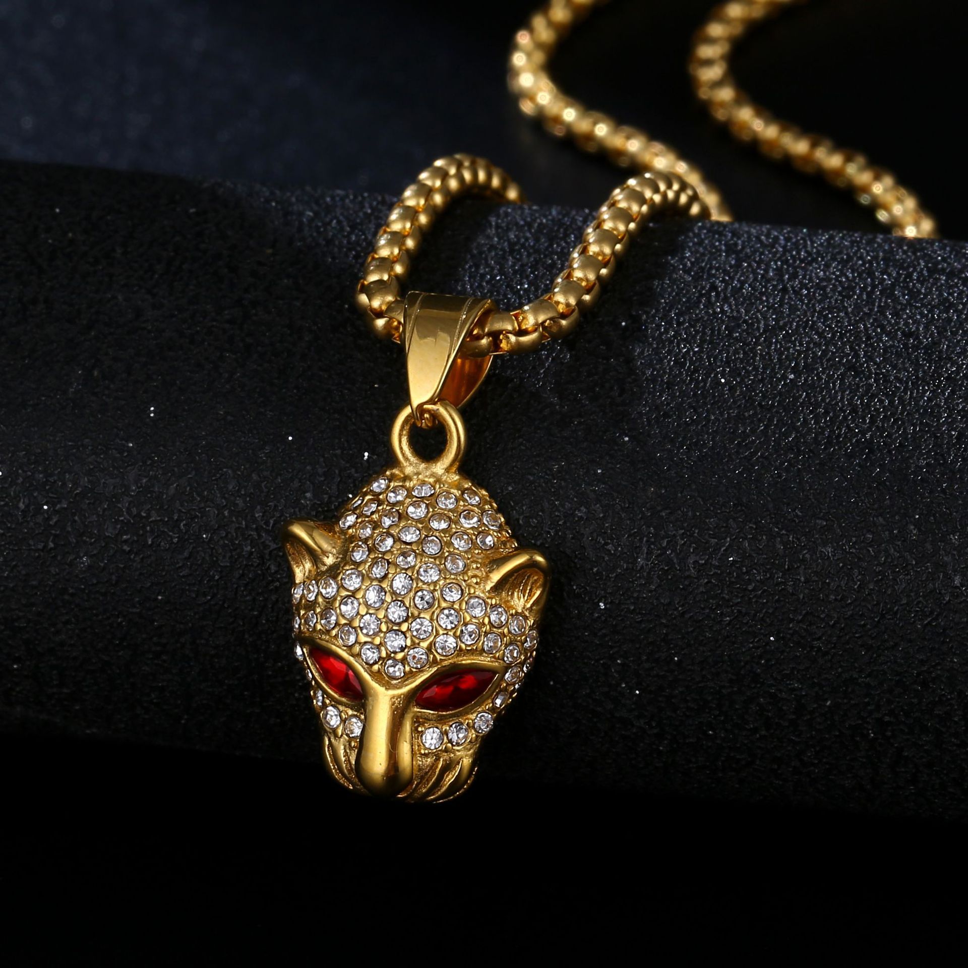 20g Weight Pendant, Chain Jewelry Making Type 18K Gold Plated Plating Material Rhinestones Inlay Material Titanium Steel Chain Material 1 Piece Quantity Party, Street Occasion Titanium Steel Material Jaguar Pattern Men's Gender Plating Design Hip-Hop Style Hip-Hop Jaguar Titanium Steel Plating Rhinestones 18K Gold Plated Men's 8