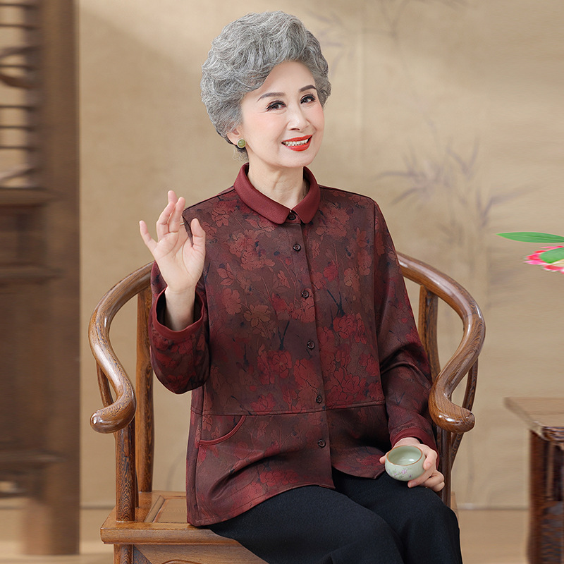 中老年人女装妈妈装春秋装外套薄上衣洋气奶奶衬衫长袖老太太衣服|undefined