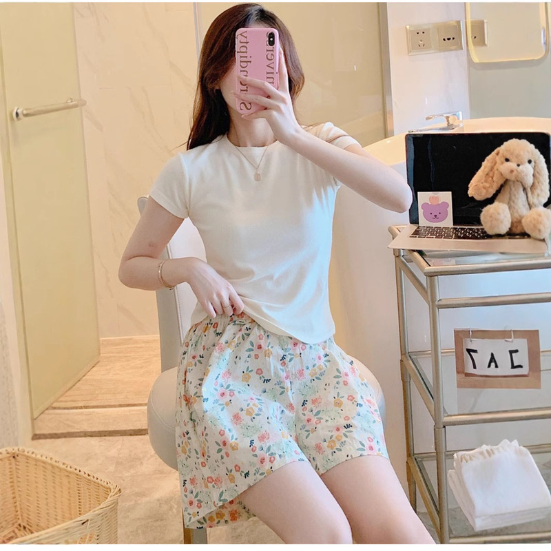 Cotton Silk Shorts Women's Summer Casual Cyber Popular Thin Short Five-point Artificial Cotton Can Wear Cartoon plus size Household Shorts