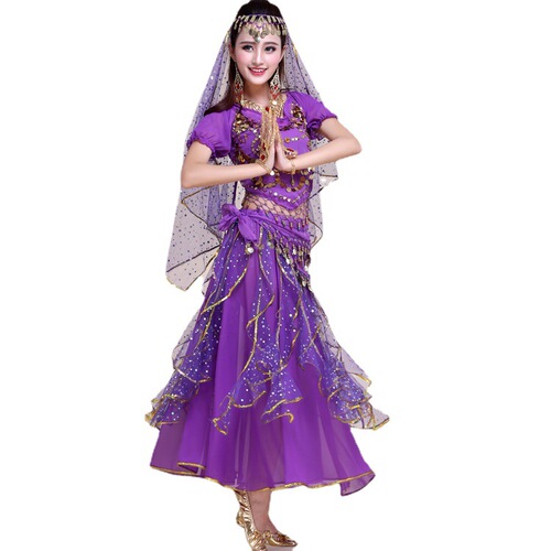 Belly dance costume bottom skirt, new practice skirt, Indian dance performance costume, beaded embroidered gold edge skirt for women