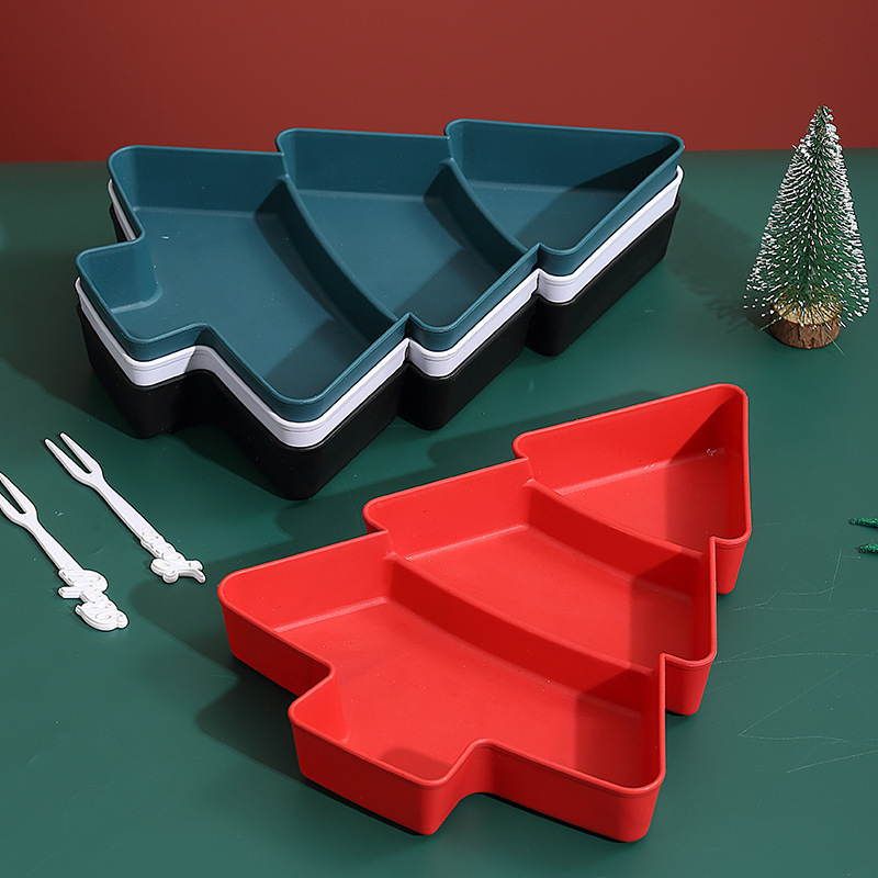 越境創意クリスマスツリー果物皿分格家庭用スナック皿プラスチックキャンディドライフルーツ瓜子収納ケース|undefined