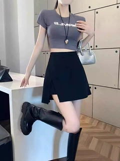 黑色开叉半身裙女夏季高腰显瘦a字包臀裙裤不规则设计感褶皱短裙