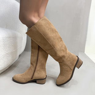 European and American Foreign Trade Thick Heel Slim Suede Over-The-Knee Boots for Women with Side Zipper High Heel Long Fashion Boots Wish