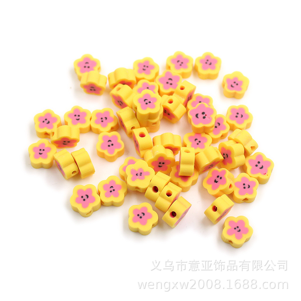 Cuentas de cerámica suave DIY, caras sonrientes, sueltas para pulseras y collares