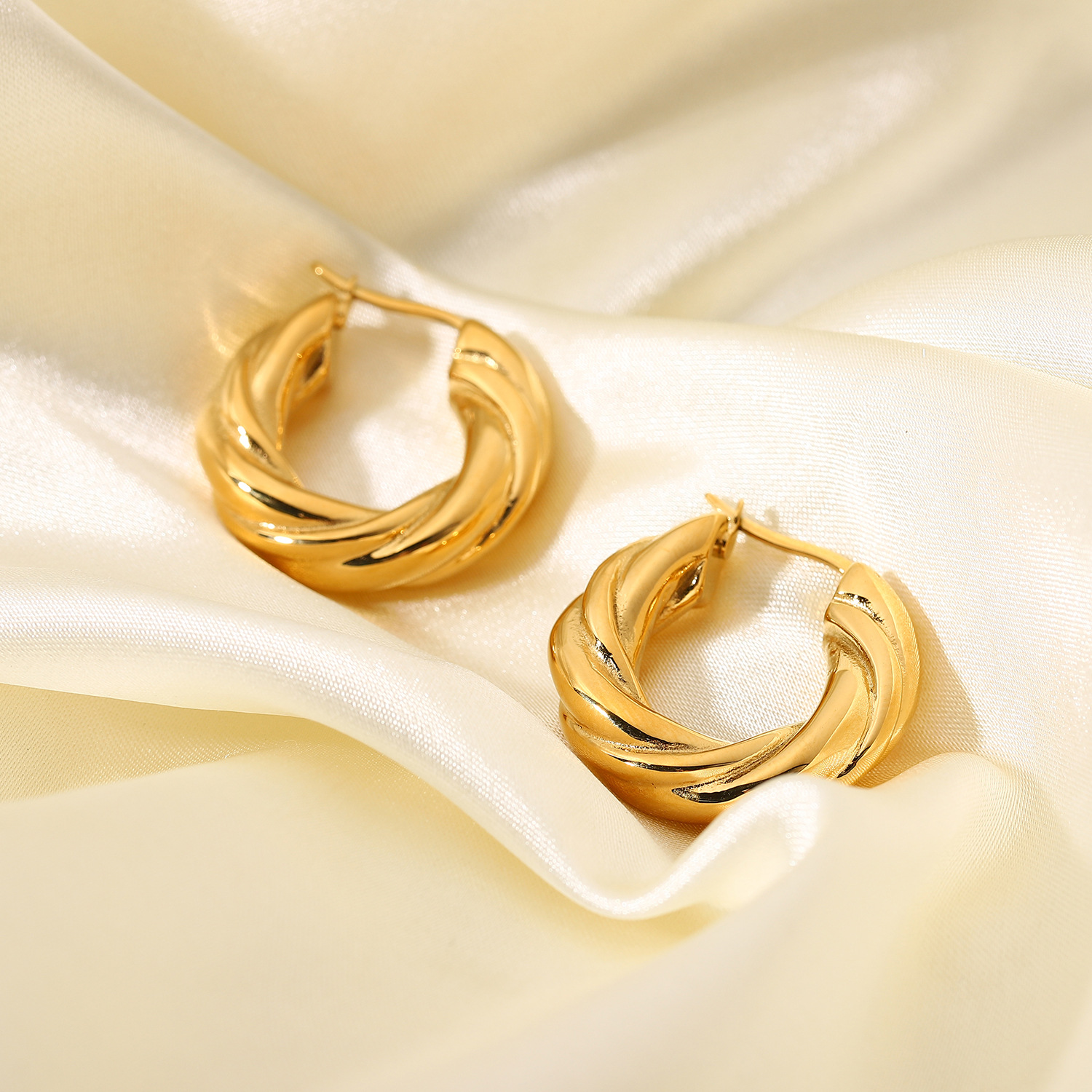 INS style texture special-shaped hand-made earrings stainless steel 18K gold plated color-preserving