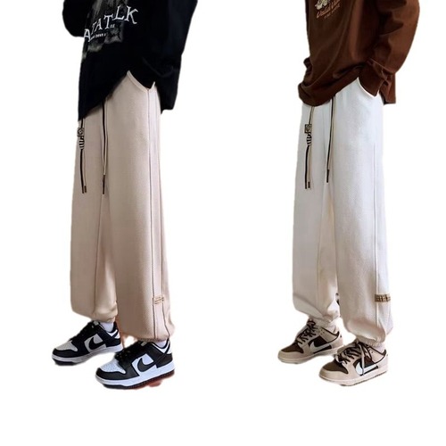 Men's Caramel Color Pinstripe Leisure Pants Spring and Autumn Loose Sporty Casual Long Pants Overalls Large Size Tuck-in Pants