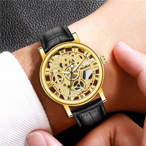 New watches men's transparent bottom hollow imitation mechanical watch men's belt quartz watch watch wholesale