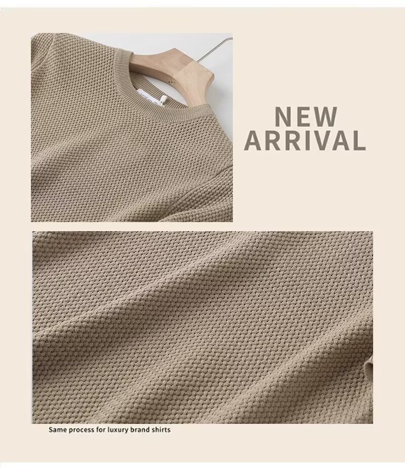 Men's Pineapple Knit T-Shirt – Breathable Textured Short Sleeve Top With Drop Shoulder & Retro Geometric Stripes (M-3XL)​_voghion.com