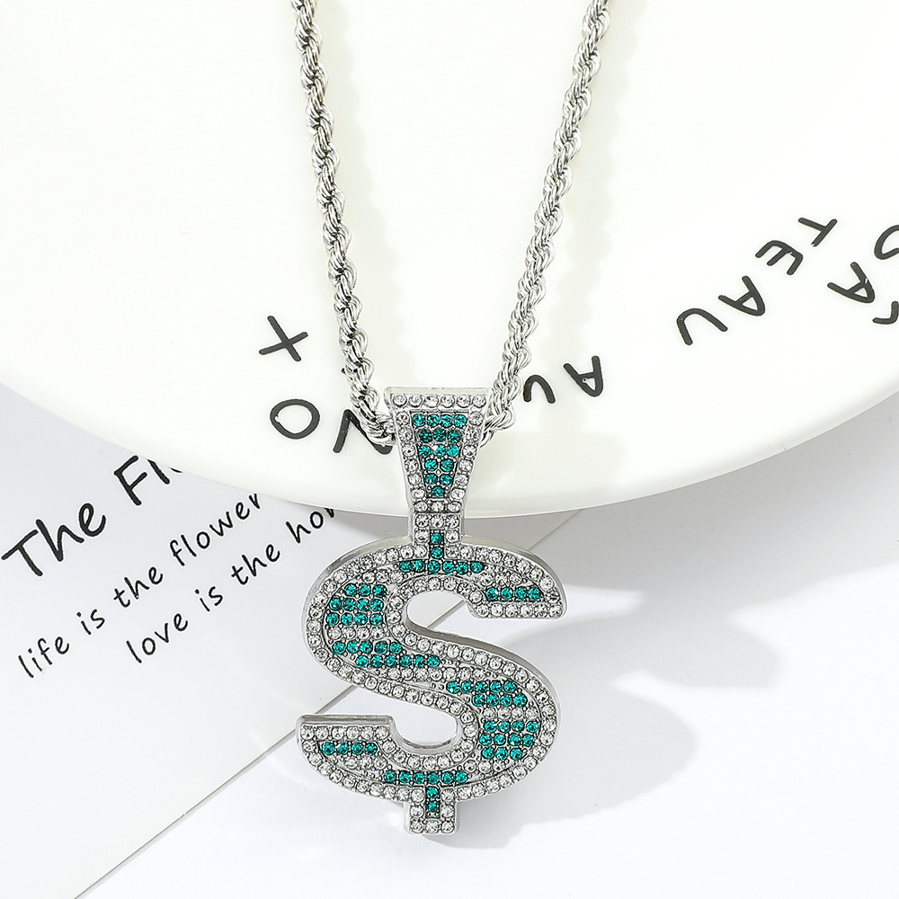 Hot selling US dollar necklace hip hop personality trend necklace, diamond studded US dollar rotating pendant necklace_voghion.com
