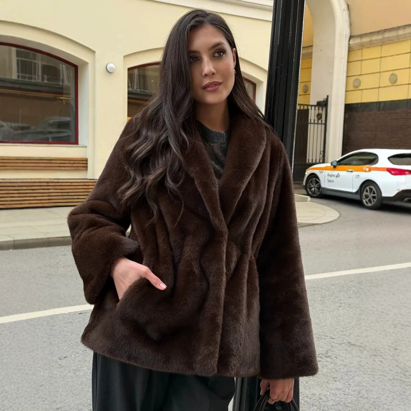 Cross-border warm mink fur coat, winter mid-length faux fur coat, thickened drawstring waist mink fur coat Cross-border warm mink fur coat, winter mid-length faux fur coat, thickened drawstring waist mink fur coat