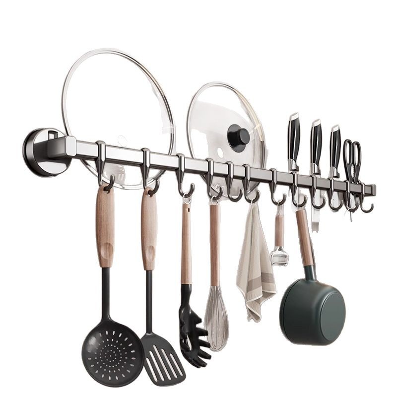 Gancho de cocina con ventosa, barra colgante, estante de cocina sin perforación, cuchara de espátula, estante montado en una pieza, estante de almacenamiento montado en la pared