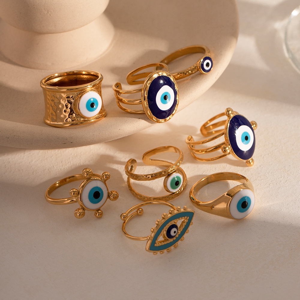All Seasons Season PVD Coated Real Gold Plated Devil's Eye 304 Stainless Steel Casual Simple Style Waterproof Non Tarnish Rings