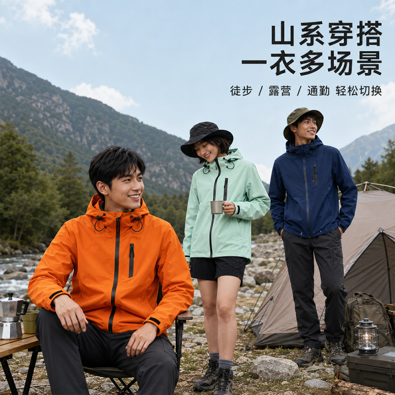Outdoor lightweight hardshell jacket for men and women, rainproof and windproof, with taped seams, suitable for travel to Xizang and mountaineering, with hood, wholesale Outdoor lightweight hardshell jacket for men and women, rainproof and windproof, with taped seams, suitable for travel to Xizang and mountaineering, with hood, wholesale