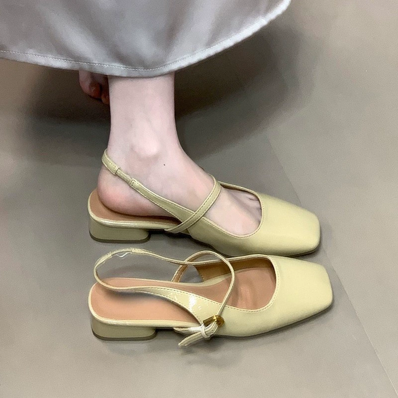 2025 summer new square toe thick heel bag-toe sandals for women with back tripping summer low heel commuting sandals