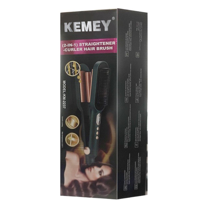 Kemei KM-2237 aire caliente peine pelo recto peine férula de iones negativos cuidado del pelo LED LCD pantalla digital dos en uno rizador