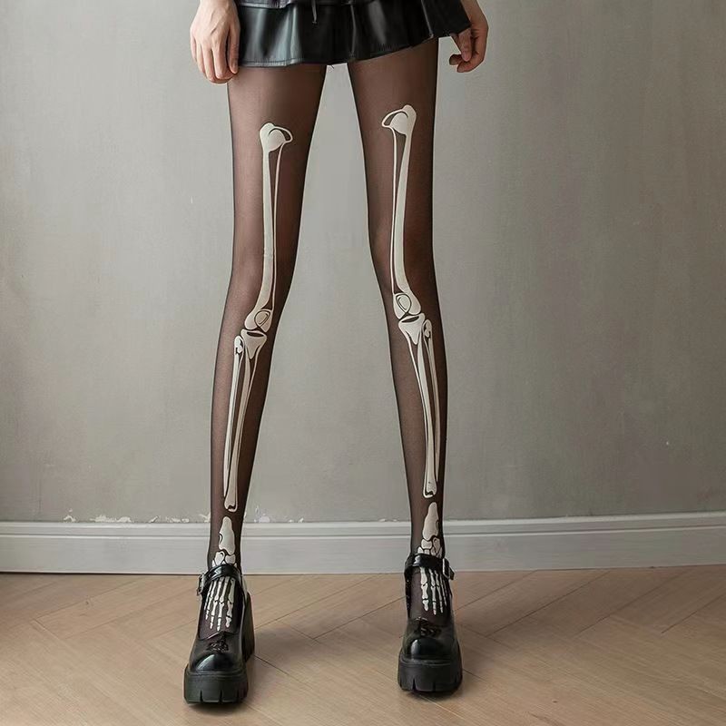 Invisible Function Halloween Festival Round Dots Bow Knot Skeleton Smooth Sensations Invisible Luminous Pantyhose
