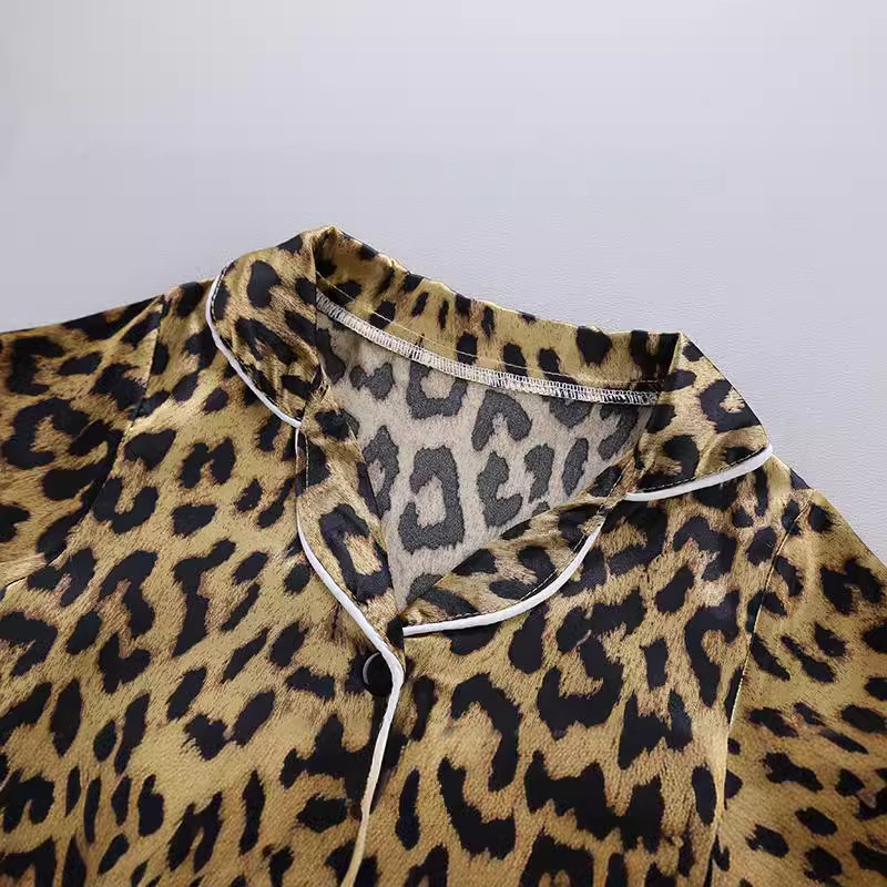Leopard Print Children's Homewear Flame Retardant Spring Summer Short Sleeve Ice Silk Pajamas With Pants For Kids_voghion.com