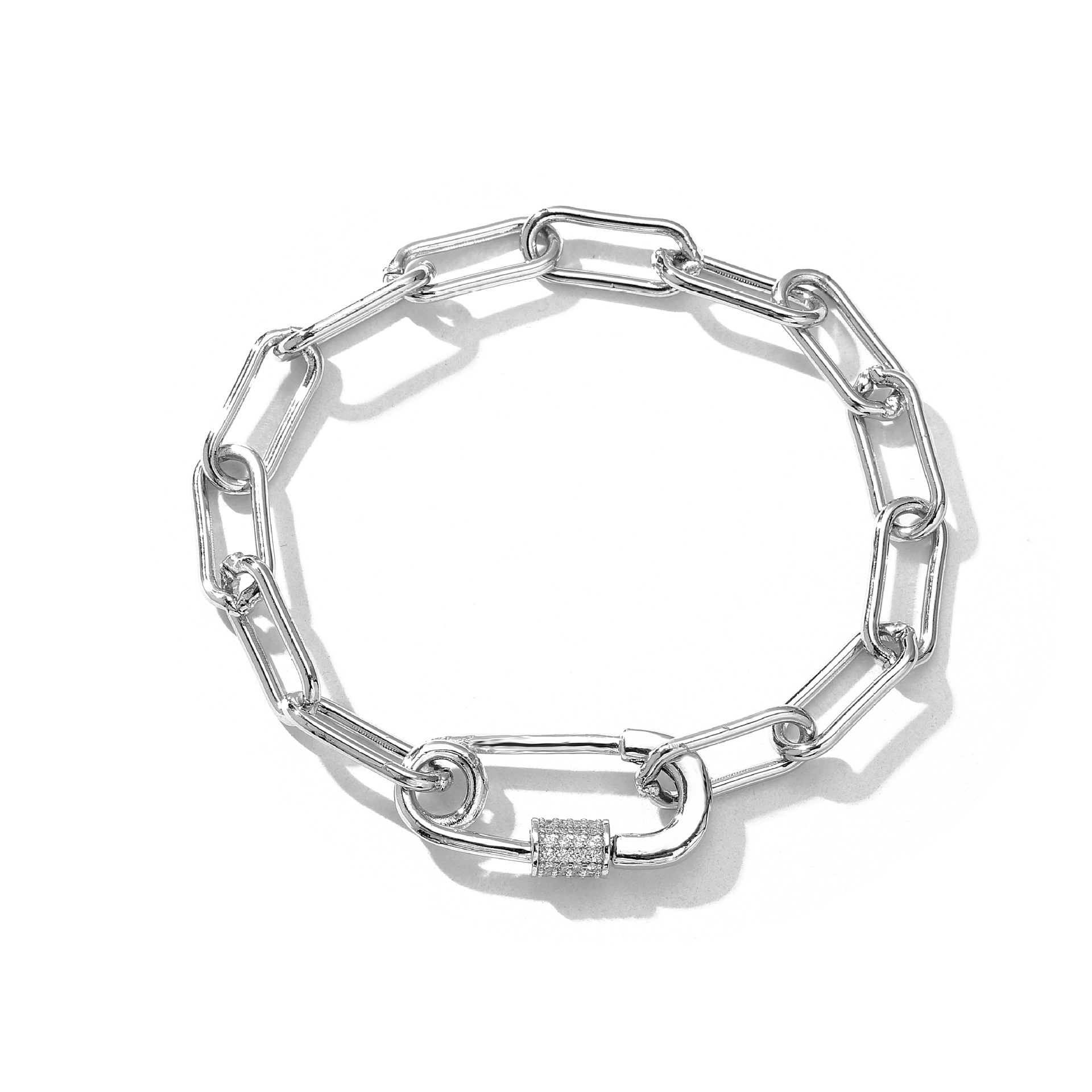 fashion micro-inlaid zircon pin chain stainless steel necklace bracelet wholesale Nihaojewelry