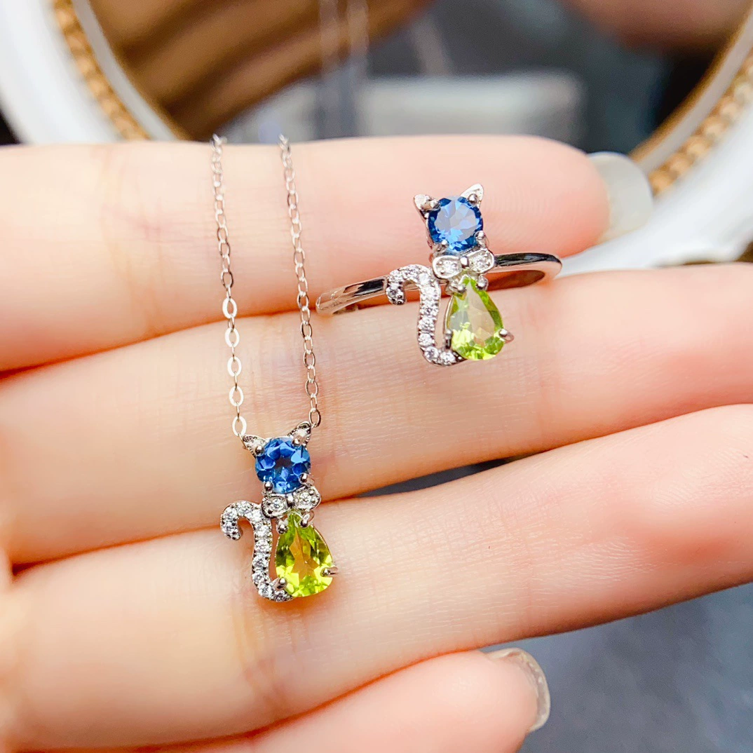 Новый натуральный оливин набор S925 Серебряный инкрустированный основной камень 4*6 мм