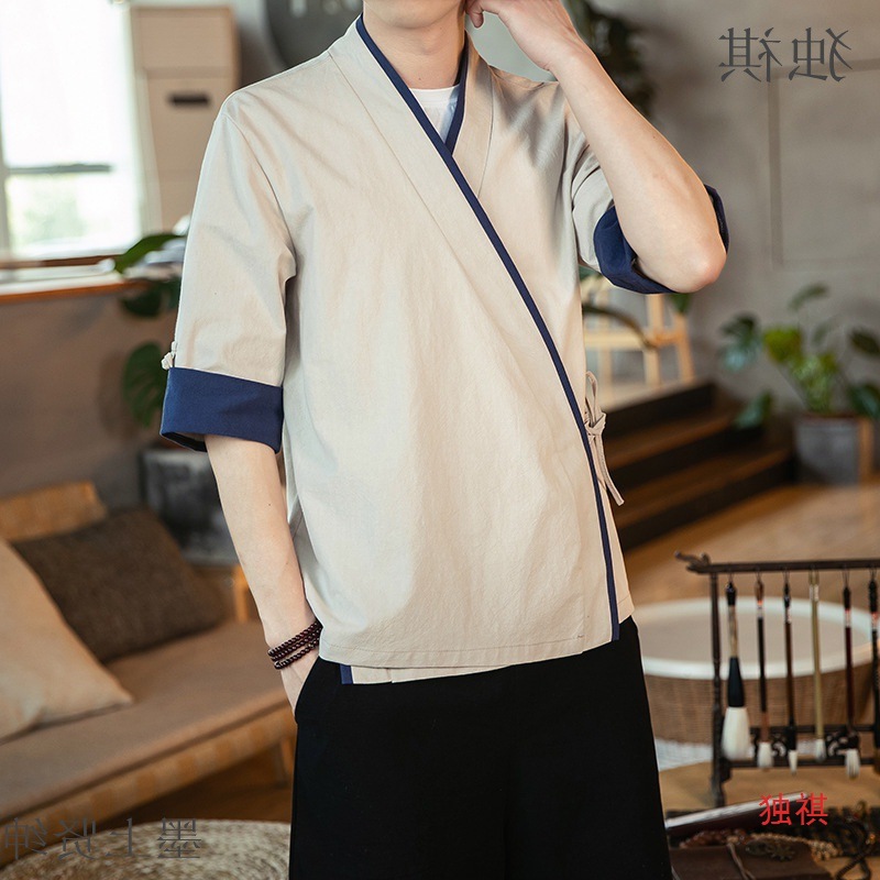 中式唐装亚麻改良汉服中国风男装居士棉麻复古装青年民族风茶禅服