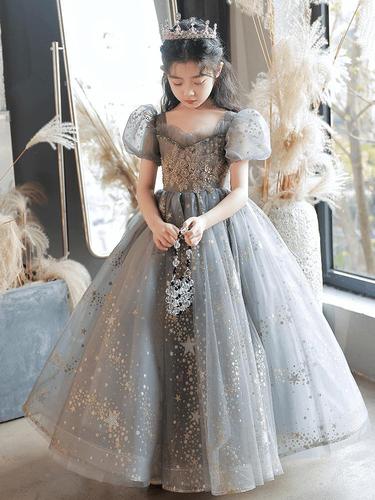 Children's formal wear 2024 spring new style fairy girl piano show puffy skirt host evening dress 