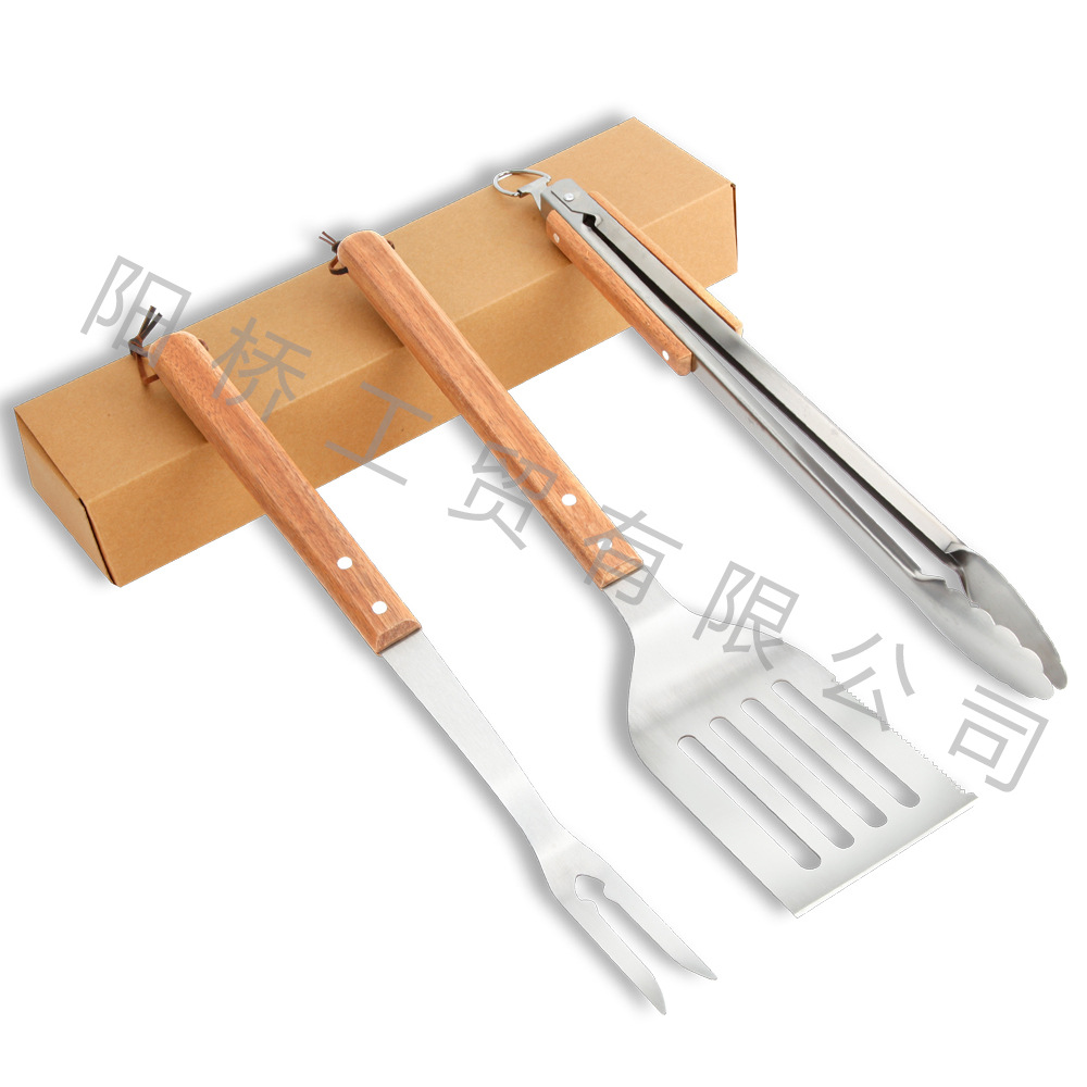 Amazon Venta caliente al aire libre camping herramientas traje Barbacoas hogar barbacoa mango de madera combinación