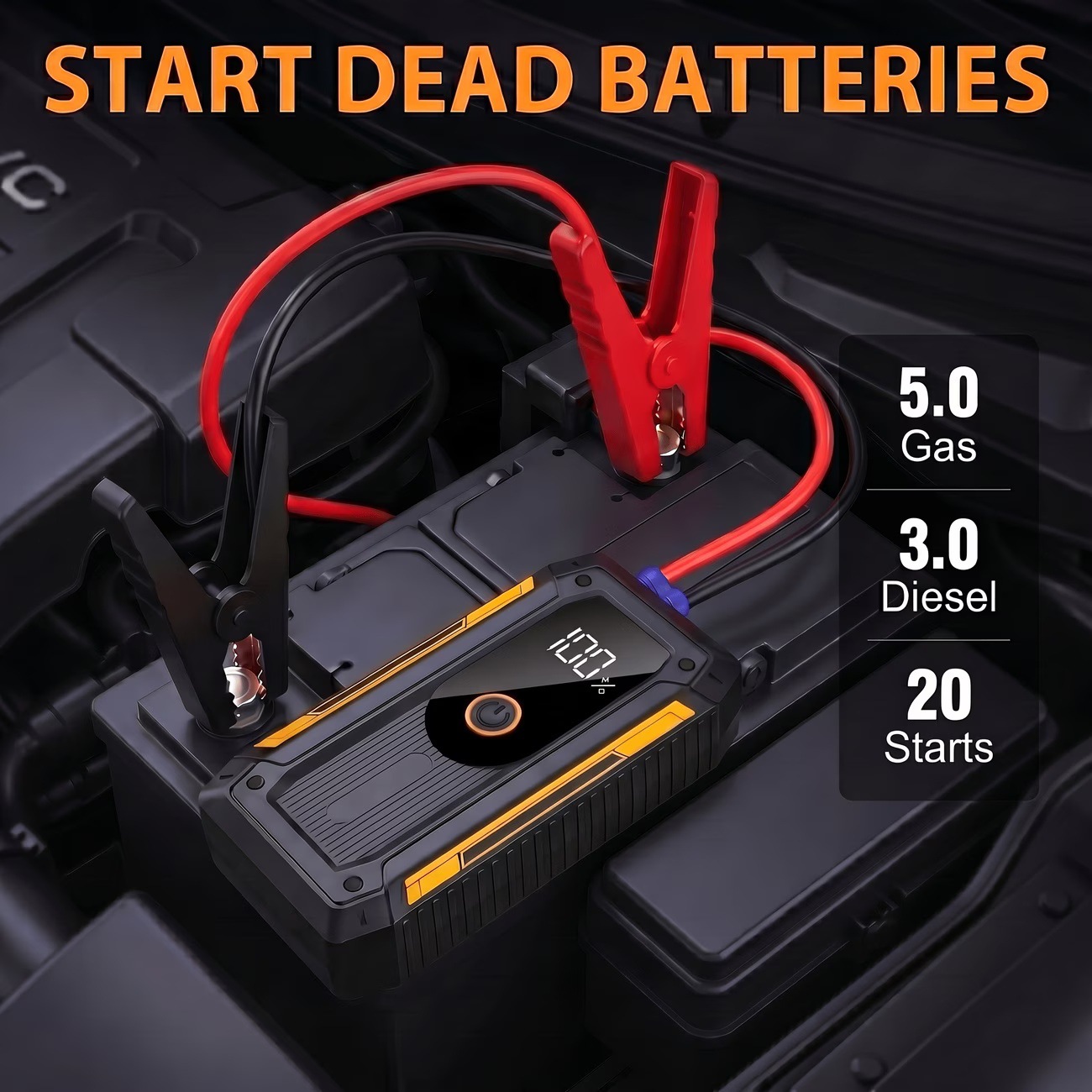 Cross-border car emergency starting power supply with complete English certification, 12V starter with power bank and lighting warning