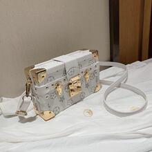 复古印花盒子包洋气女斜挎包通勤小众女单肩包包轻奢包包成熟