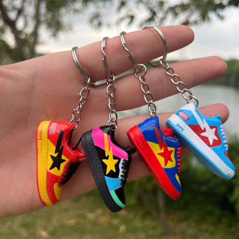 European and American Cross-Border Bape Shoe Mold Keychain Aj Joint Marvel Animation Trendy Brand Stereo 3D Hollow Ornament Pendant