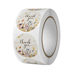 Manufacturer direct sale roll-shaped round floral thank you stickers birthday party wedding decoration pressure-sensitive adhesive thank you tags