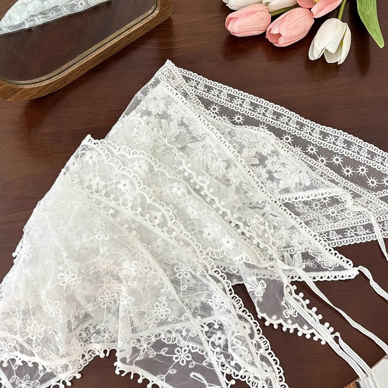 bufandas de viento pastoral bufandas triangulares mujeres primavera y verano encaje francés atado pelo correa de encaje bufandas de seda accesorios de fotografía toque