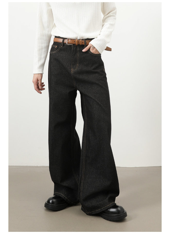 Quần jean nam ống rộng dáng suông màu bò nguyên bản phong cách Mỹ — Denim đen, Ngụy trang màu mơ, màu xanh cổ điển, màu xanh denim chi tiết 7