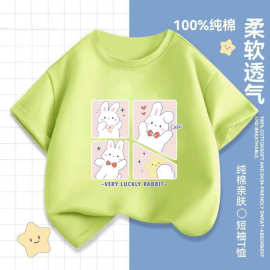2048#女童新款短袖T恤夏装中大童洋气卡通宽松麻棉童装体恤上衣潮