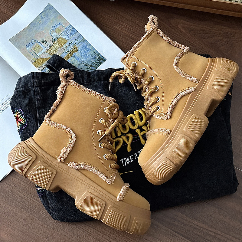 Men's motorcycle boots High top leather boots Trend large size big yellow boots_voghion.com