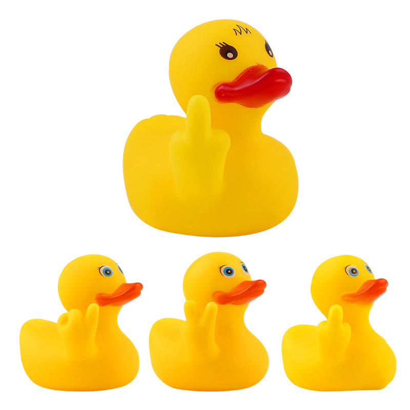 One big duck with three little gestures despises funny toys