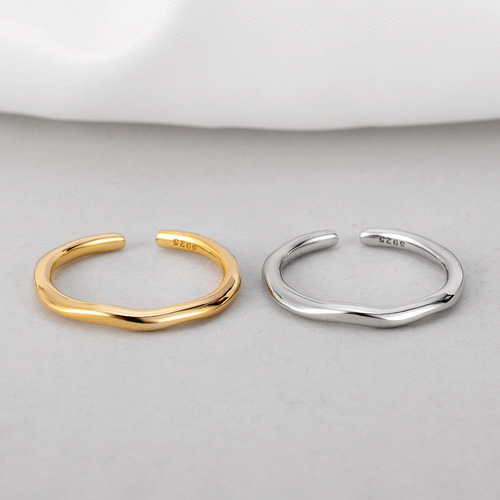 J1009 Minimalist Instagram Trendy Niche Pure Silver Irregular Line Ring for Women S925 Water Wave Ring Open