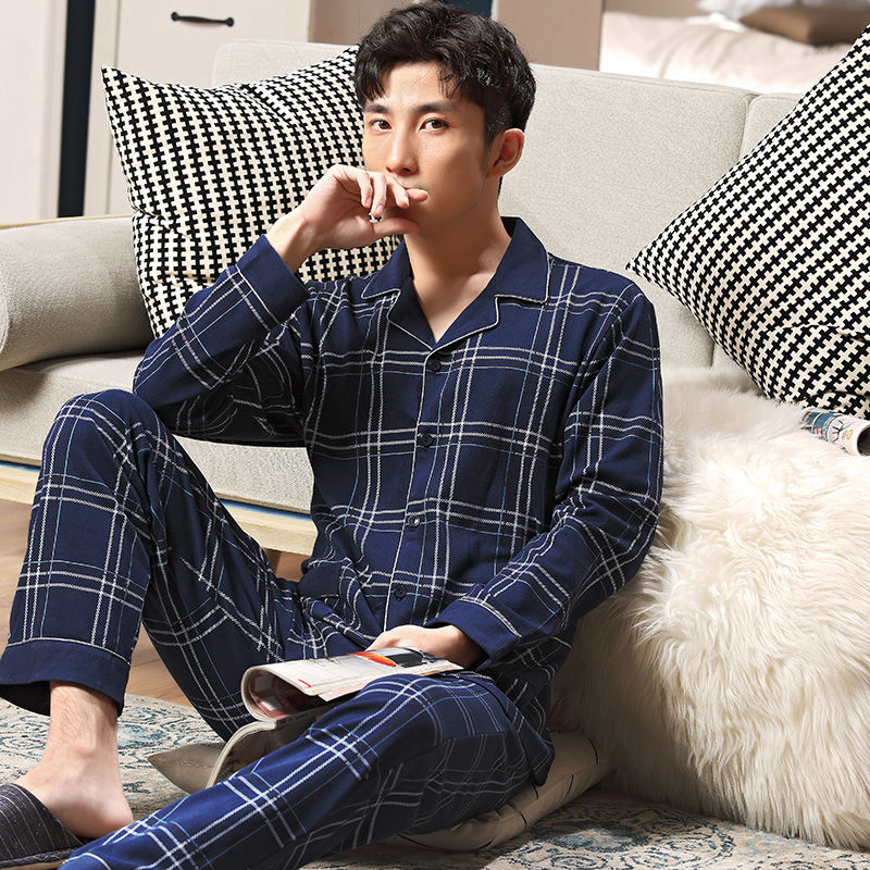 Pijamas de los hombres de primavera y otoño 100% algodón de manga larga de los hombres de desgaste del hogar de los hombres de otoño e invierno más traje de tamaño