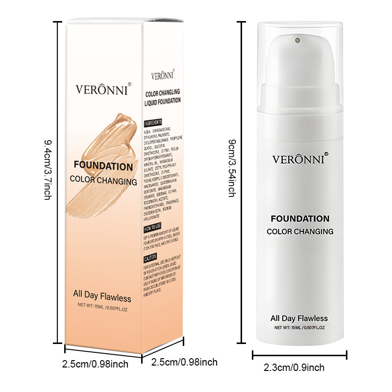 国境を越えた売れ筋のVERONNIリキッドファンデーションは、保湿力があり、軽く、色が変化し、肌の色を明るくし、長持ちし、色褪せしにくいコンシーラーです。|undefined