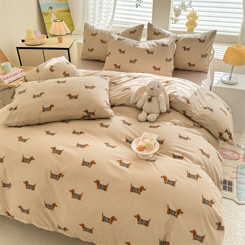Cartoon Bear Simple Three-Piece Student Bedding Set, Fresh And Super Soft Cloud Cotton Four-Piece Set Wholesale_voghion.com